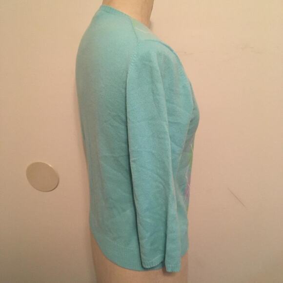 Geneva Aqua-Green-Blue-White Argyle 100% Cashmere Sweater XL - Picture 5 of 7